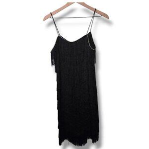 On On dress womens Size 11 Black Fringe Mini Spaghetti strap mini 1920s style